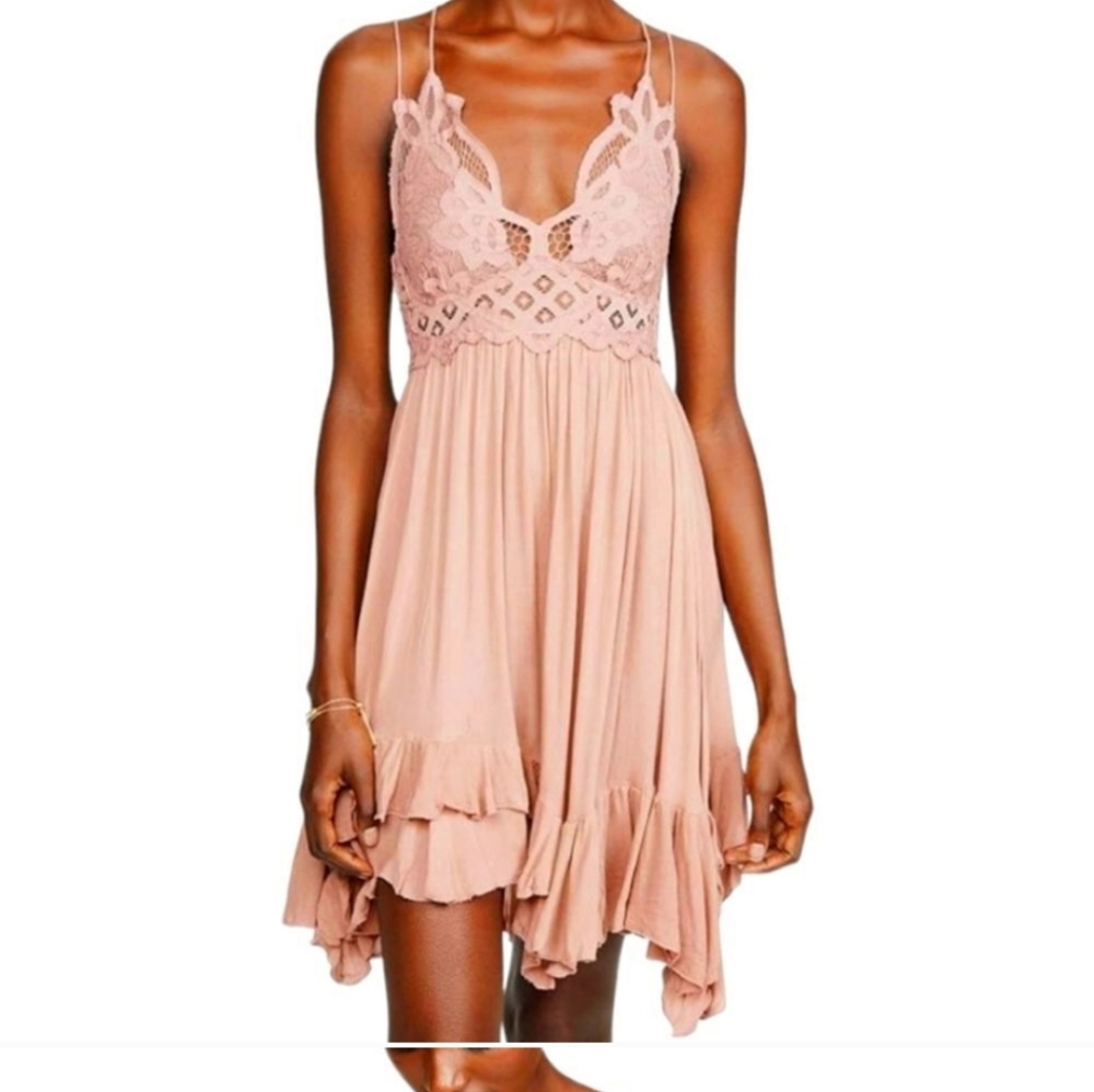 Free People Pink Lace Trim Dress NWT